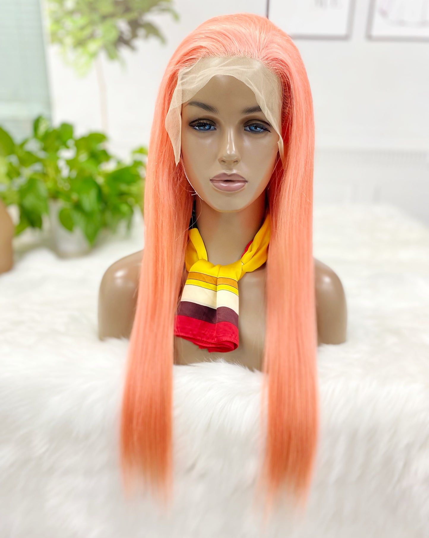 13*4 Lace Wig Straight Natural Human Hair Lace Wigs Color Pink 300% Density