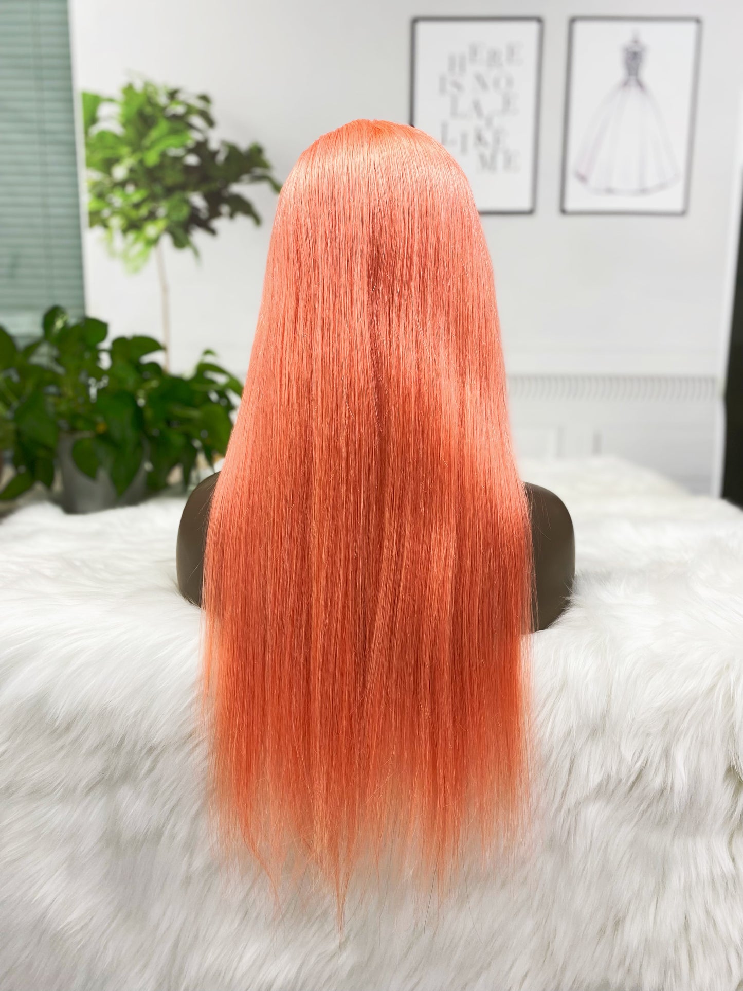 13*4 Lace Wig Straight Natural Human Hair Lace Wigs Color Pink 300% Density