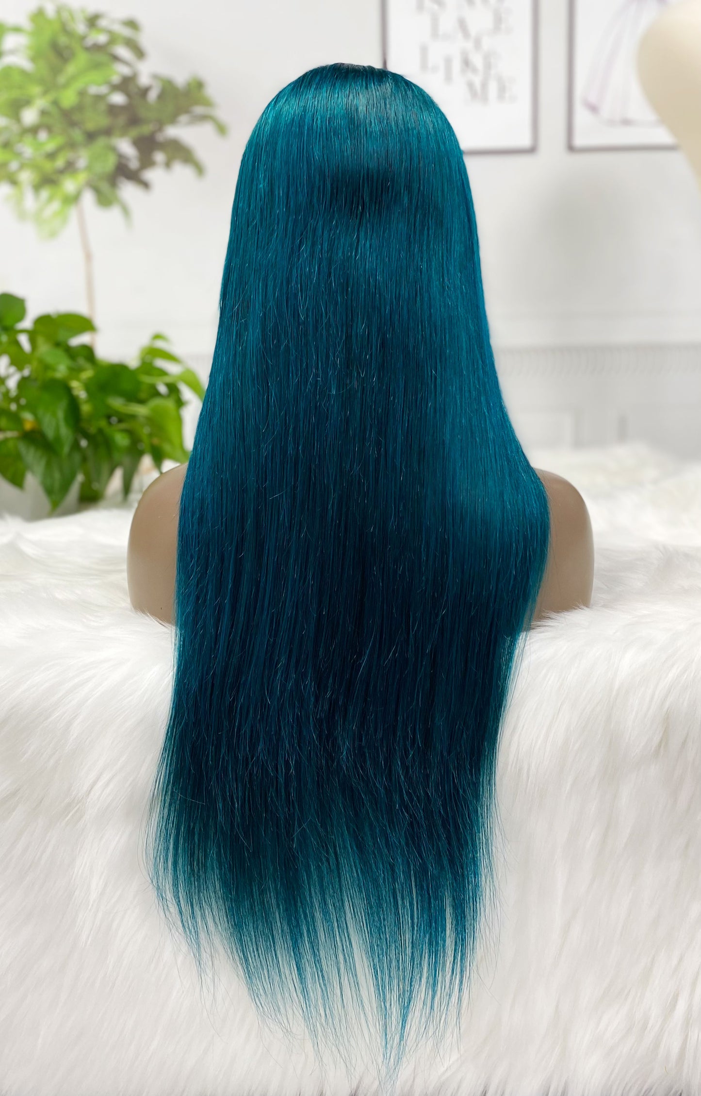 13*4 Lace Wig Straight Natural Human Hair Lace Wigs Color Green 300% Density