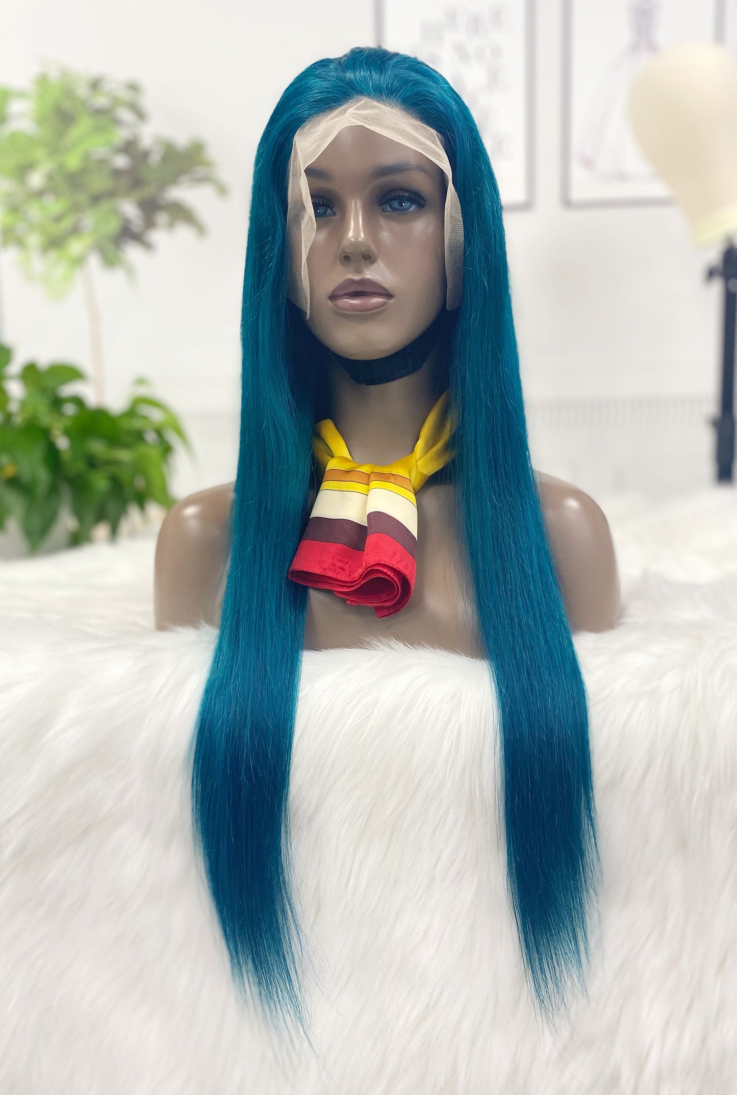 13*4 Lace Wig Straight Natural Human Hair Lace Wigs Color Green 300% Density