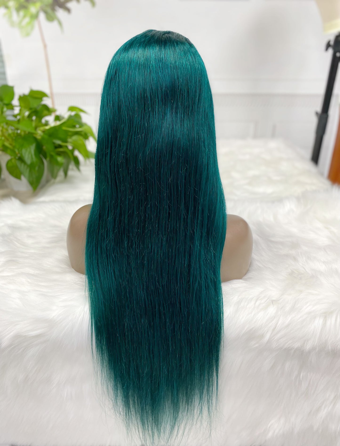 13*4 Lace Wig Straight Natural Human Hair Lace Wigs Color Green 300% Density
