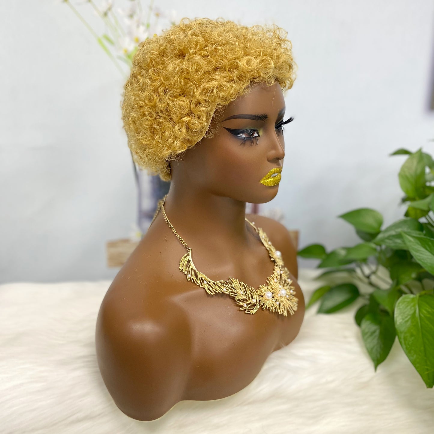 Afro Curl 007 Machine Human Hair Wig Natural Hair Wigs Color 27#