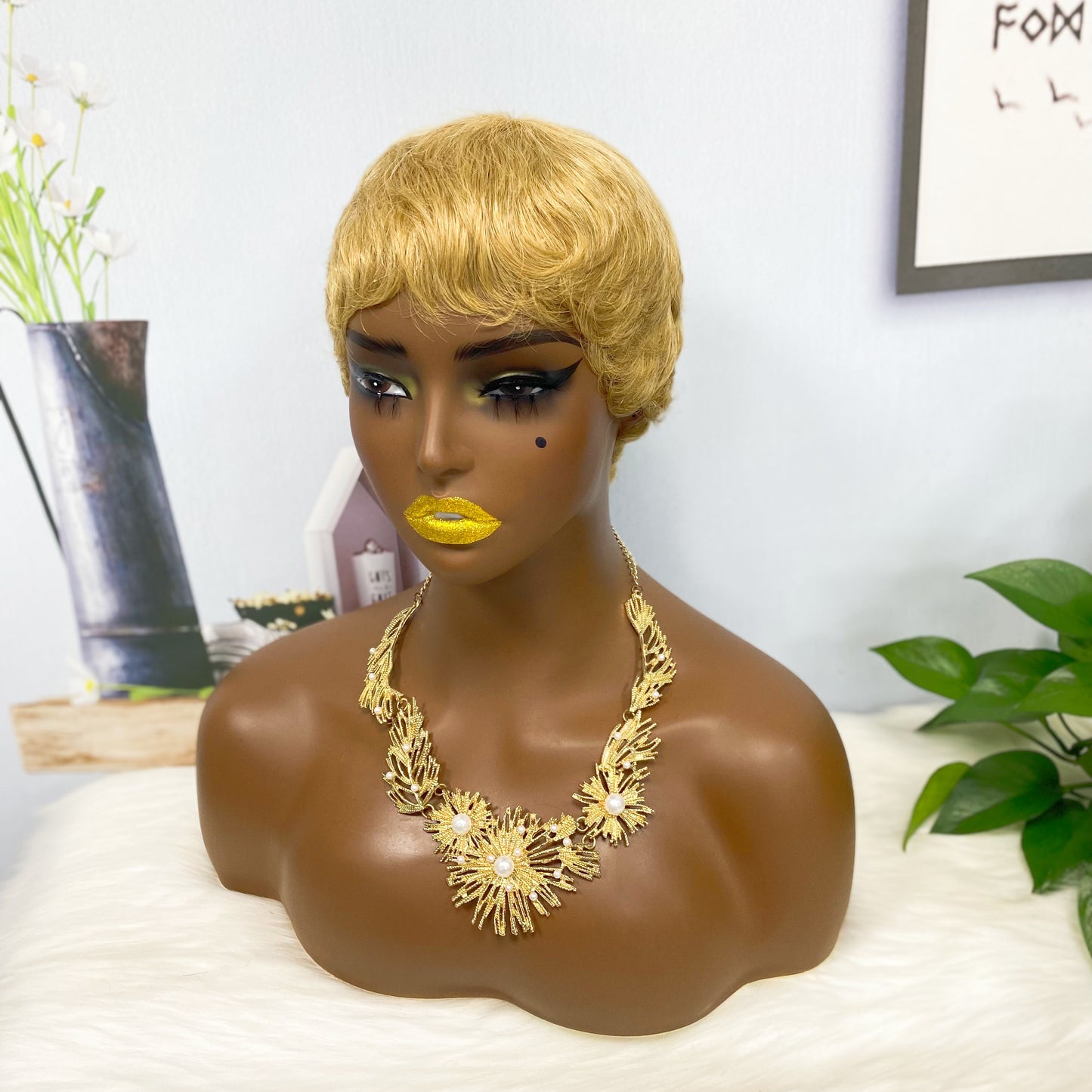 Machine Human Hair Wig Straight Natural Hair Wig 9047 Color 27#