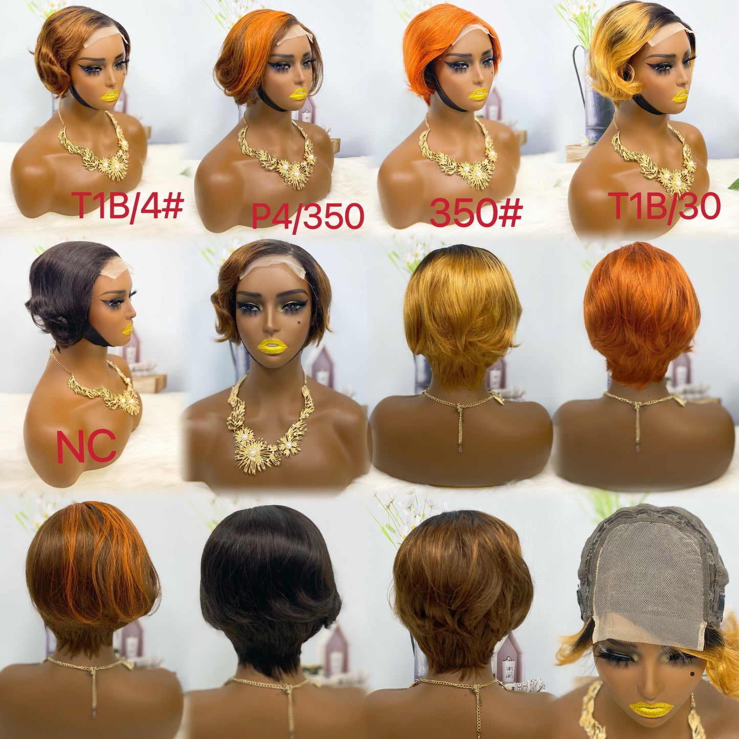 4*4 Wig Pixie Cut Human Hair Wig Color T1B/4#