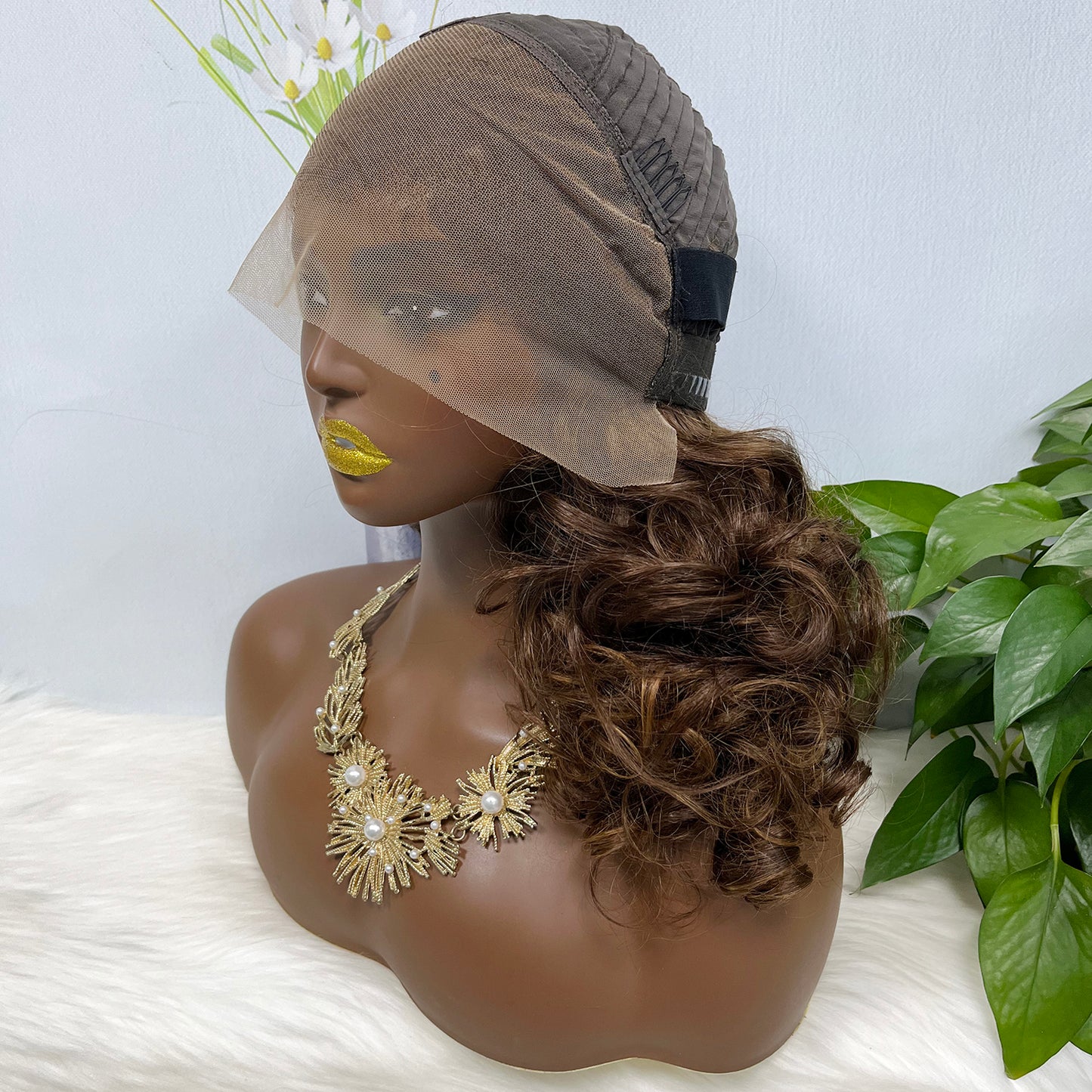 Double Drawn 13*4 Glueless Lace Wig Bouncy Curl Natural Human Hair Wigs Piano Color P4/30 20"