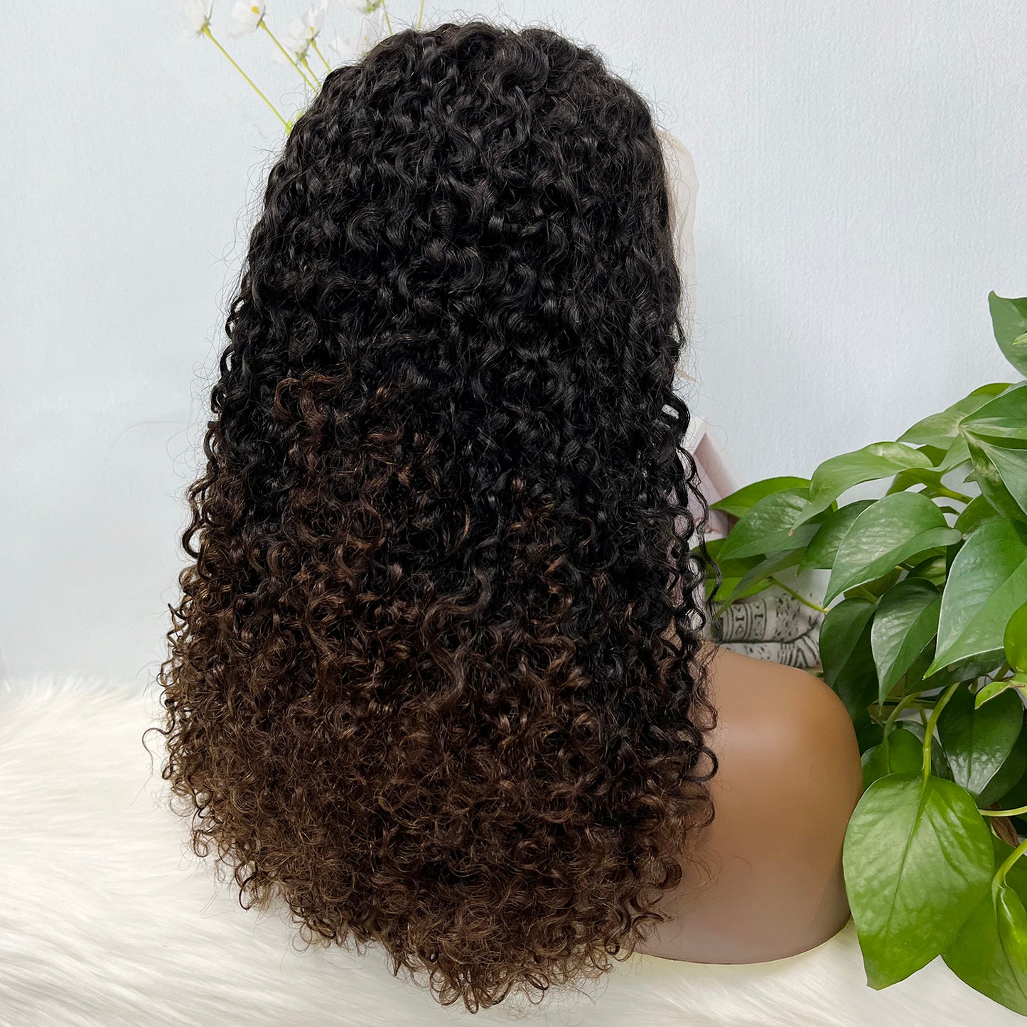 Double Drawn 13x4 Glueless Wig Pixie Curl Natural Human Hair Lace Wigs Ombre Color T1B/4 250% Density