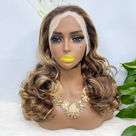 Double Drawn 13*4 Lace Wig Loose Wave Natural Human Hair Lace Wig Color P4/27# 300% Density