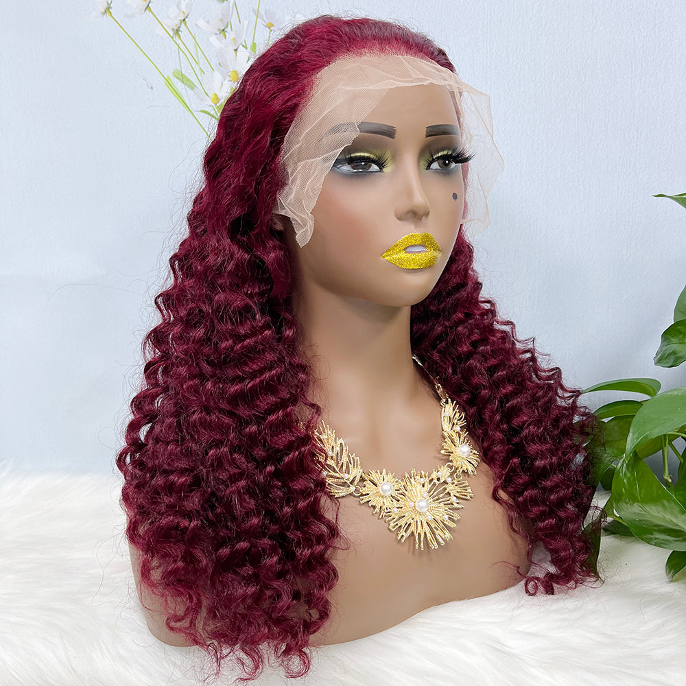13*4 perruque de dentelle vague profonde perruques de dentelle de cheveux humains naturels couleur 99J 200% densité