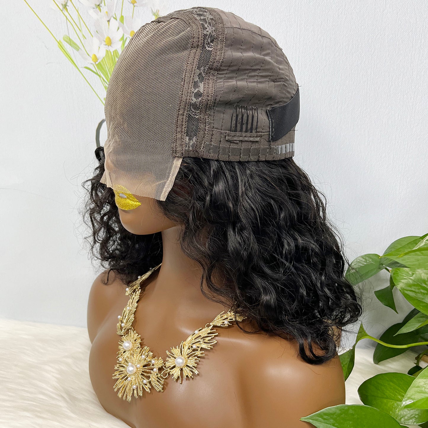 Double Drawn 5x5 Glueless Wig Water Wave Natural Human Hair Lace Wig Natural Color 14 inch