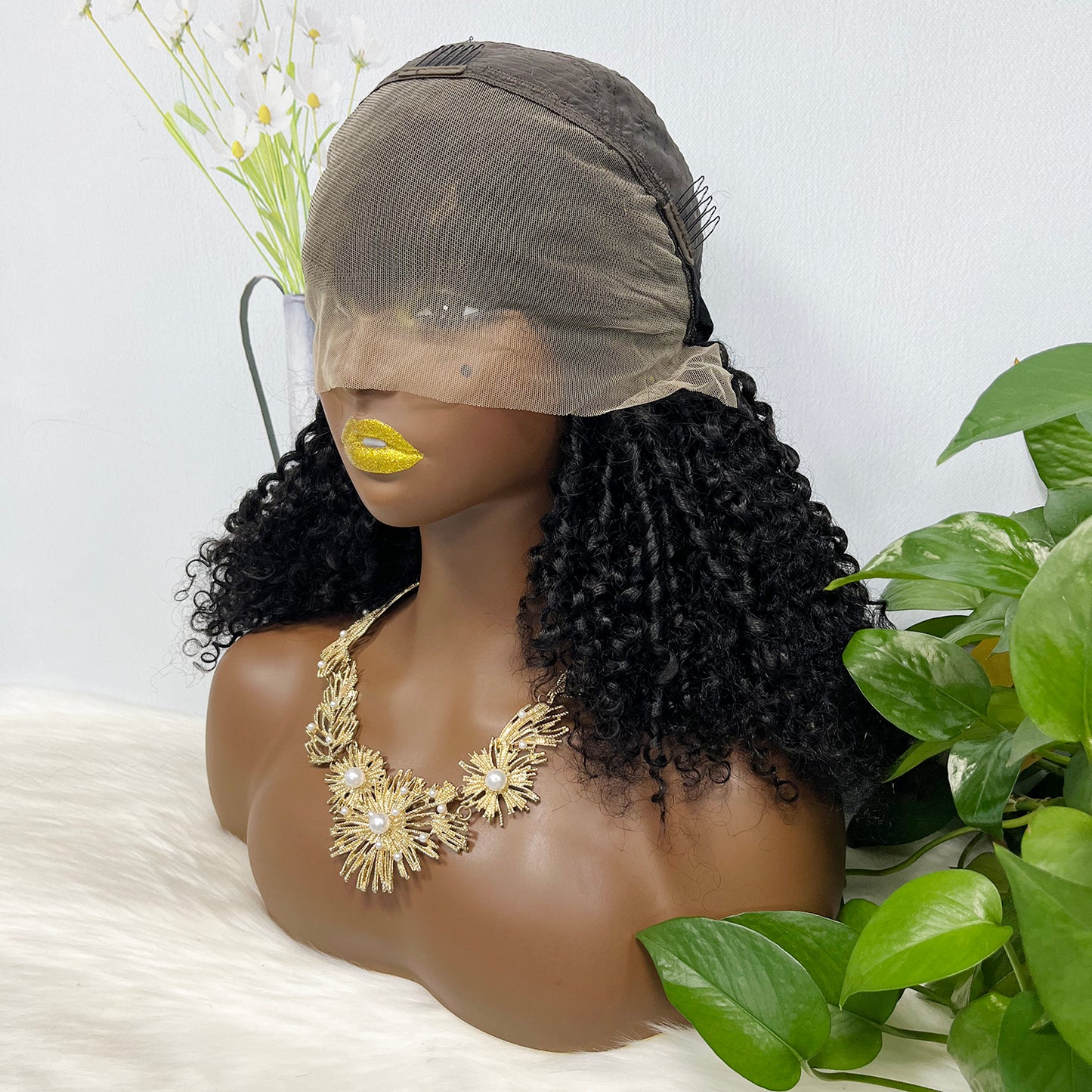 Double Drawn 13x4 Glueless Wig Pixie Curl Natural Human Hair Lace Wigs Ombre Color T1B/4 250% Density