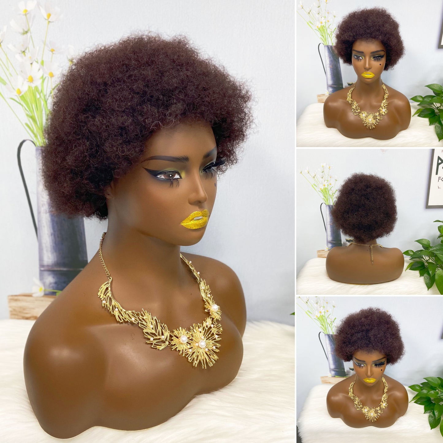 Afvo Wig Machine Human Hair Wig Natural Hair Wigs Color 2# 8inch