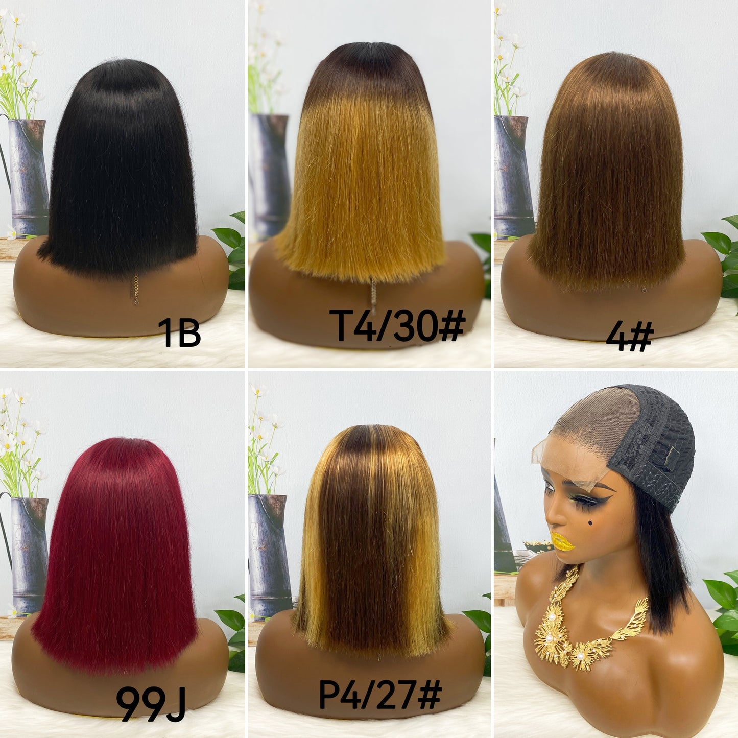 Perruque de cheveux humains sans colle DD 4*4 BOB ST, couleur T1B/4 #, densité 200%