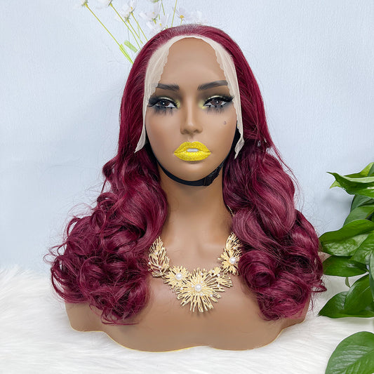 Double Drawn 13*4 Lace Wig Loose Wave Natural Human Hair Lace Wig Color 99J 300% Density