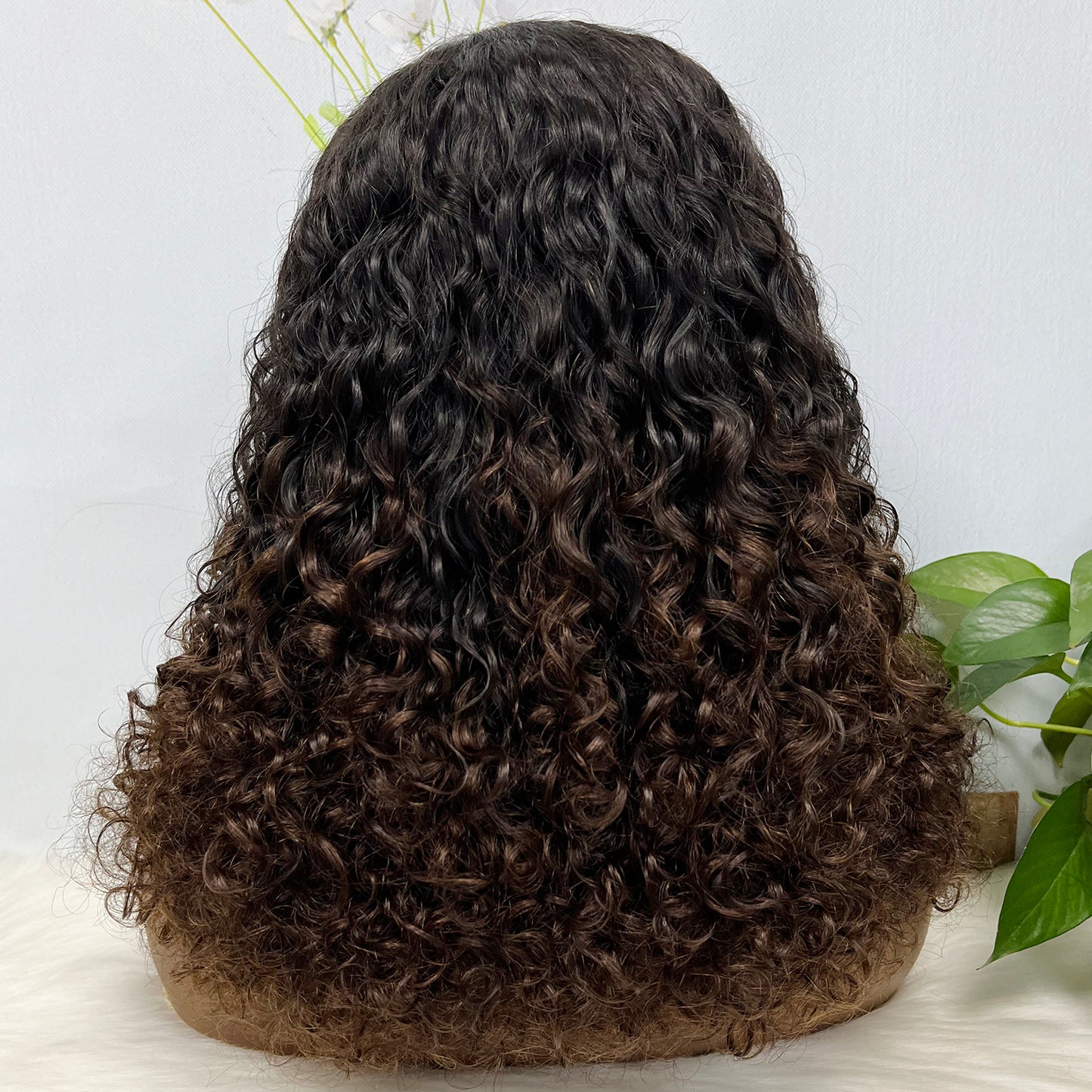 Double Drawn 13*4 Glueless Wig Pissy Curl Natural Human Hair Lace Wig Brown Color 4# 250% Density