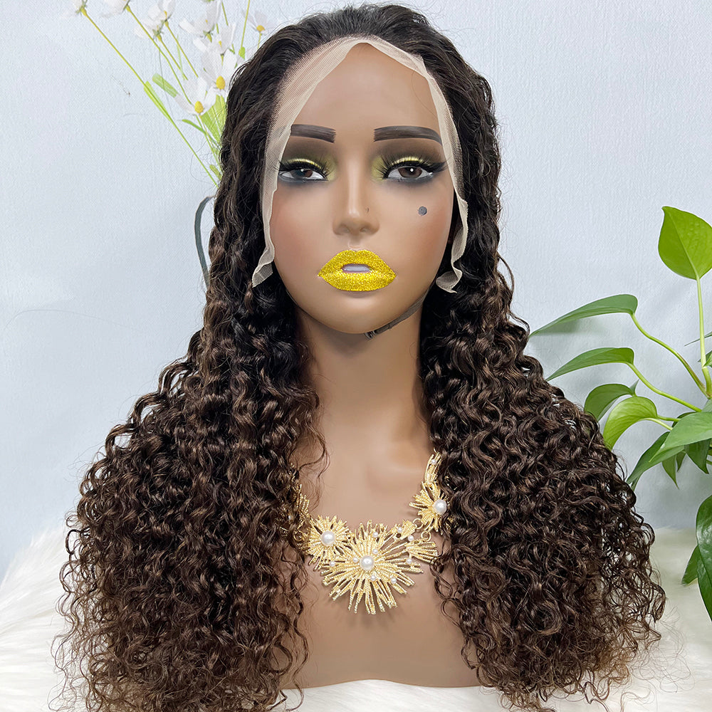13*4 Lace Wig Water Wave Natural Virgin Human Hair Lace Wigs Color T1B/4# 200% Density