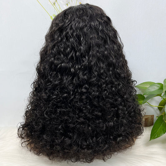Double Drawn 13*4 Glueless Wig Pissy Curl Natural Human Hair Lace Wig Color 1B 250% Density