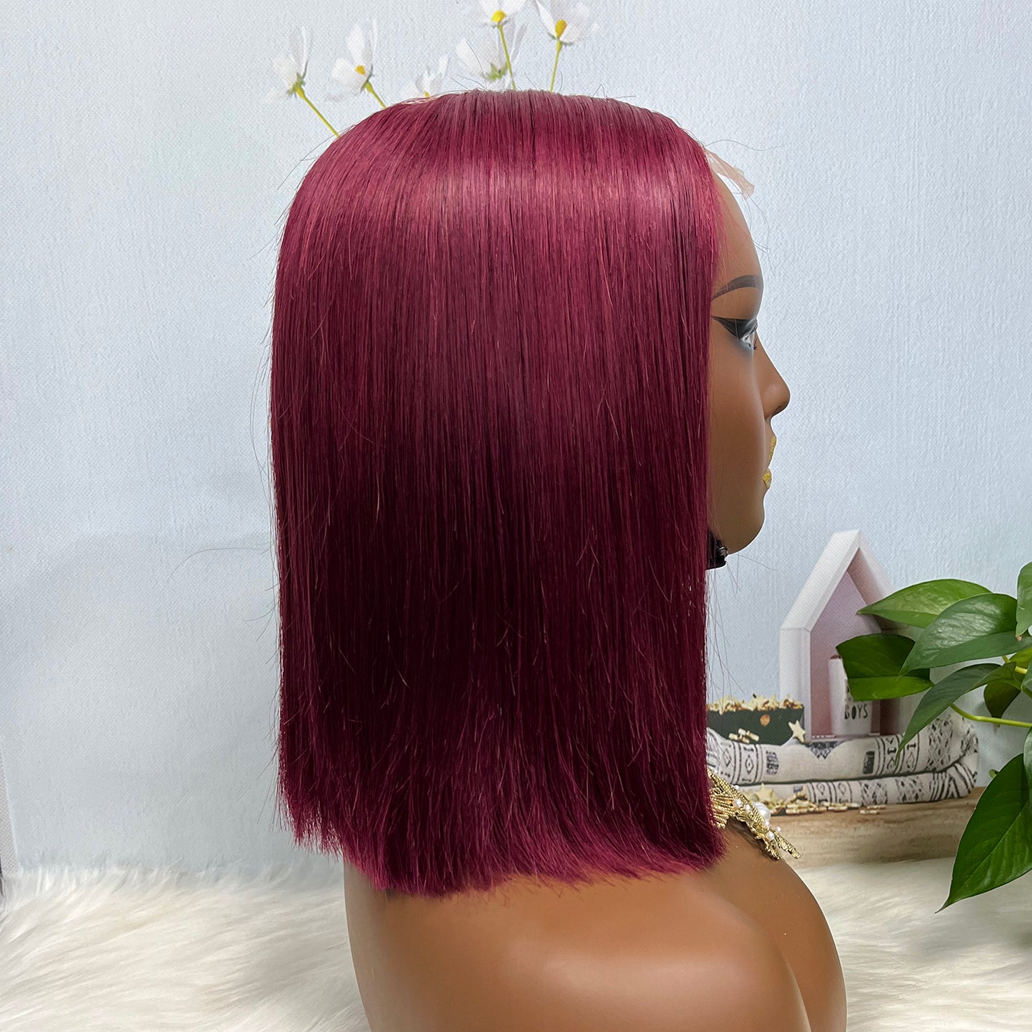 Super Double Drawn 2*6 Lace Bob Wig Human Hair Lace Wig Color 99J Straight