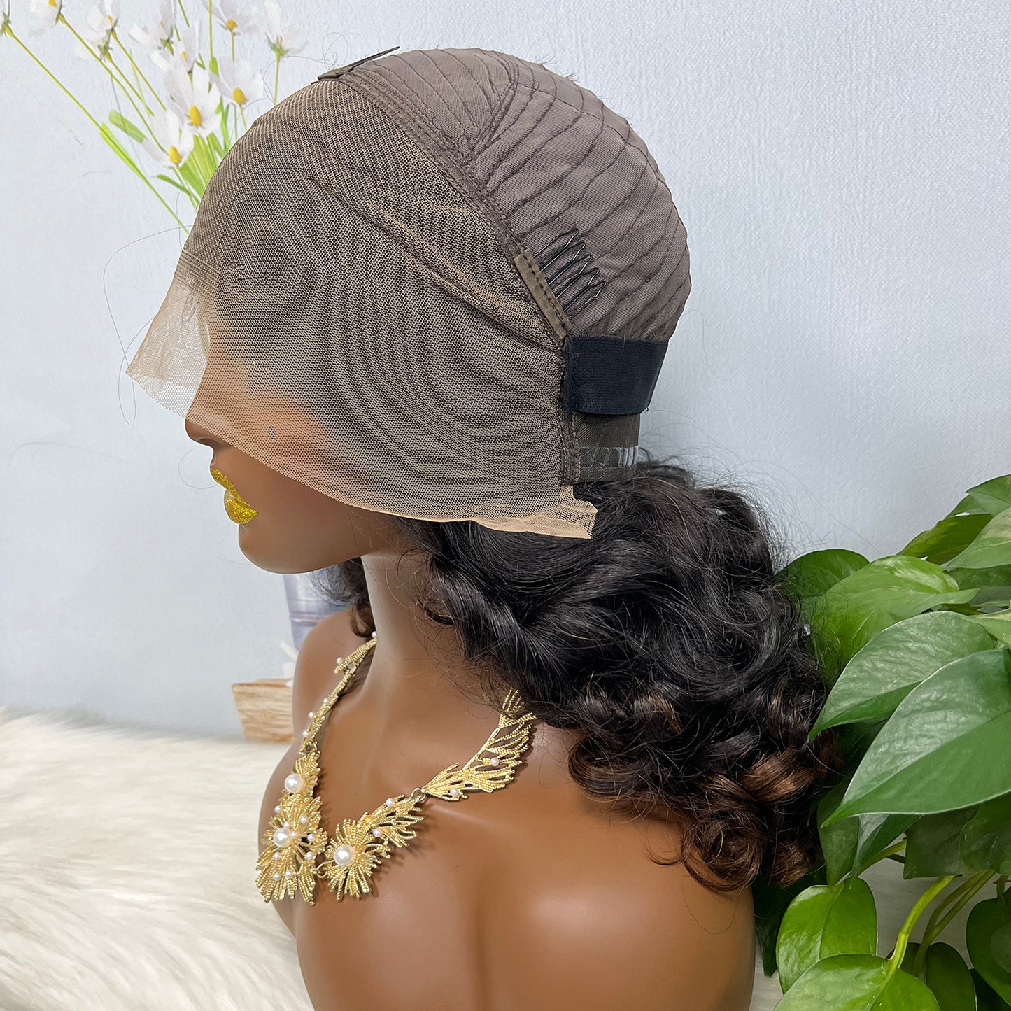 Double Drawn 13*4 Glueless Lace Wig Bouncy Curl Natural Human Hair Wigs Ombre Color T1B/4 20"
