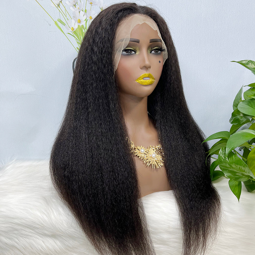 13*4 Lace Wig Kinky Straight Natural Color Virgin Human Hair Wigs 200% Density Color NC