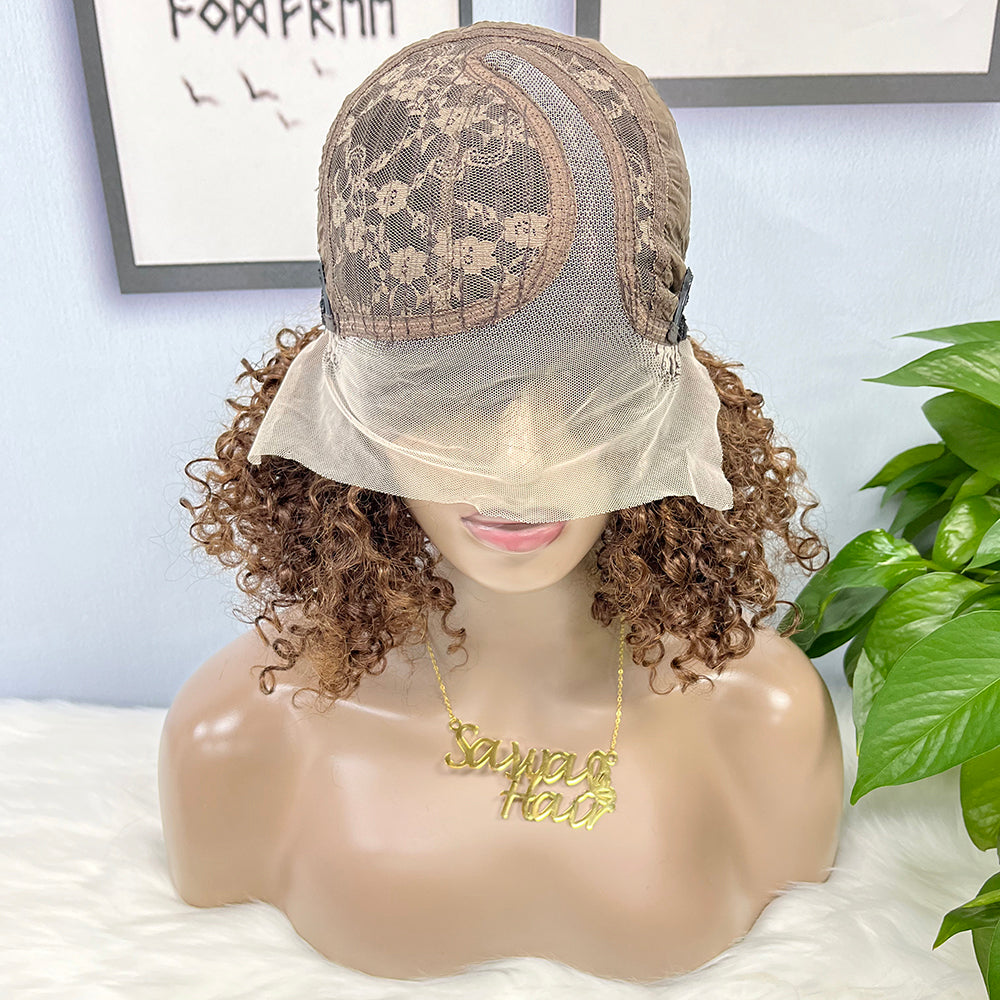 DD T Lace Wig Pixie Curl perruques de cheveux humains naturels 14 pouces couleur T1B/4