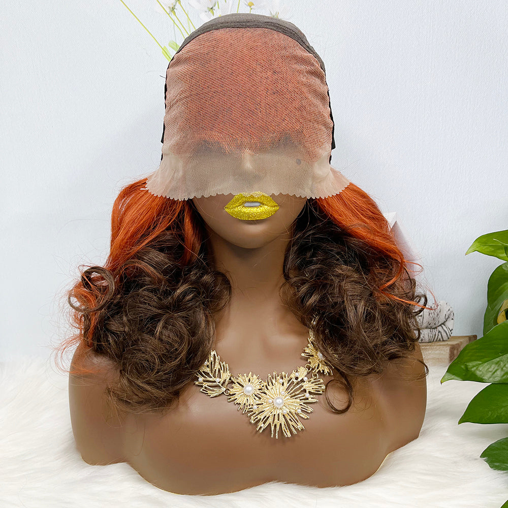 Double Drawn 13*4 Lace Wig Loose Wave Natural Human Hair Lace Wig Color T350/4# 300% Density
