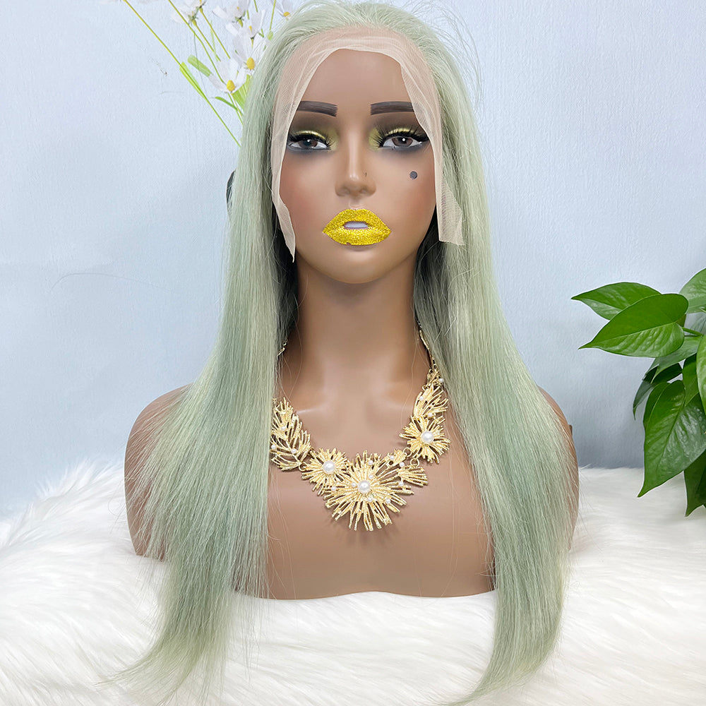 13*4 perruque de dentelle droite naturelle vierge cheveux humains perruque de dentelle couleur vert clair 20 pouces