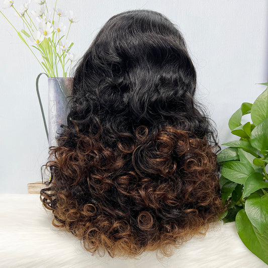 DD 13*4 Lace Wig Fumi Natural Human Hair Lace Wigs Color T1B/4# 250% Density