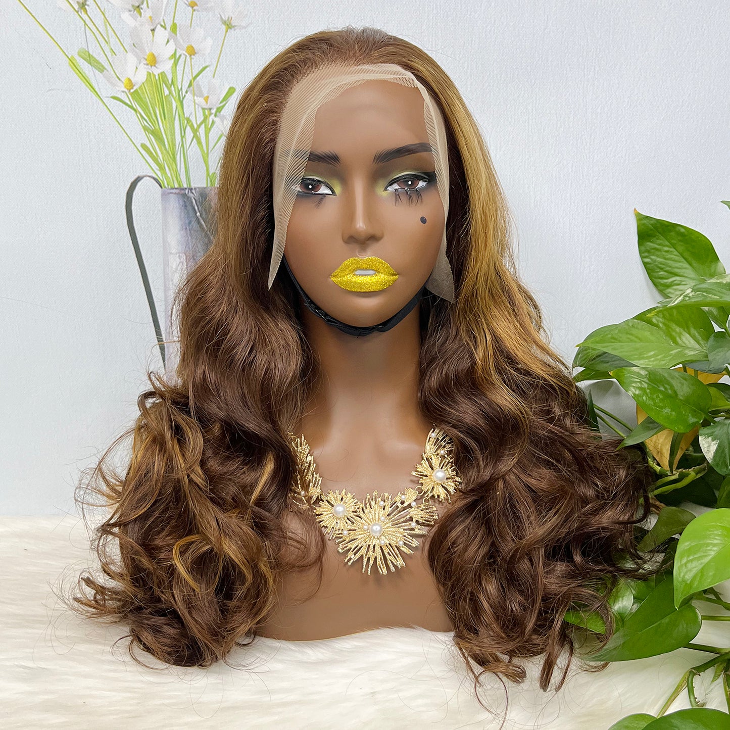 Double Drawn 13*4 GluelessLace Wig Romance Curl Natural Human Hair Lace Wigs Piano Color P4/30 20"
