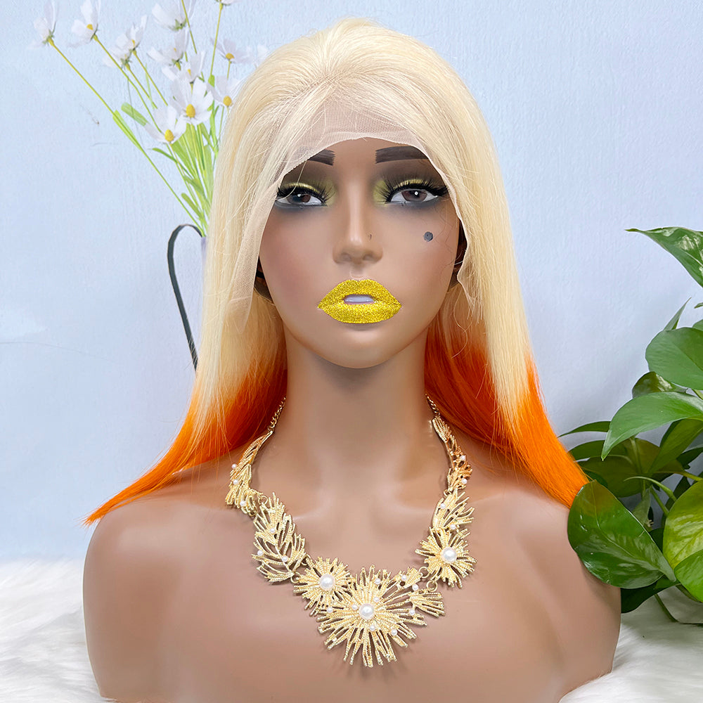 13*4 BoB Wig Perruques droites Couleur T613/Orange Densité 200%
