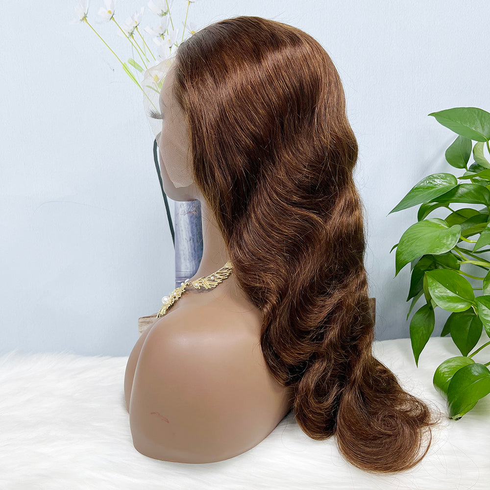 13*4 Lace Wig Body Wave Natural Virgin Human Hair Lace Wigs Color 4# 200% Density