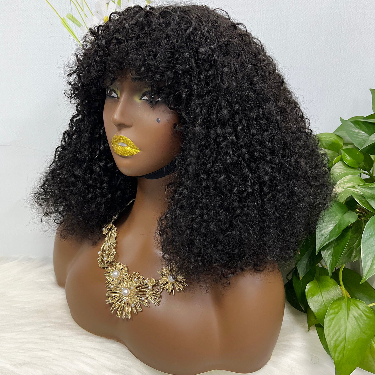 Fringe Double Drawn Wig Human Hair Pixie Curl Wigs 300% Density Ombre Color T4/30/4