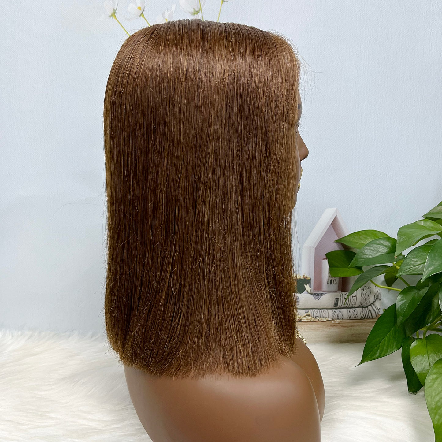 Super Double Drawn 2*6 Lace Bob Wig Human Hair Lace Wig Color 4# Straight