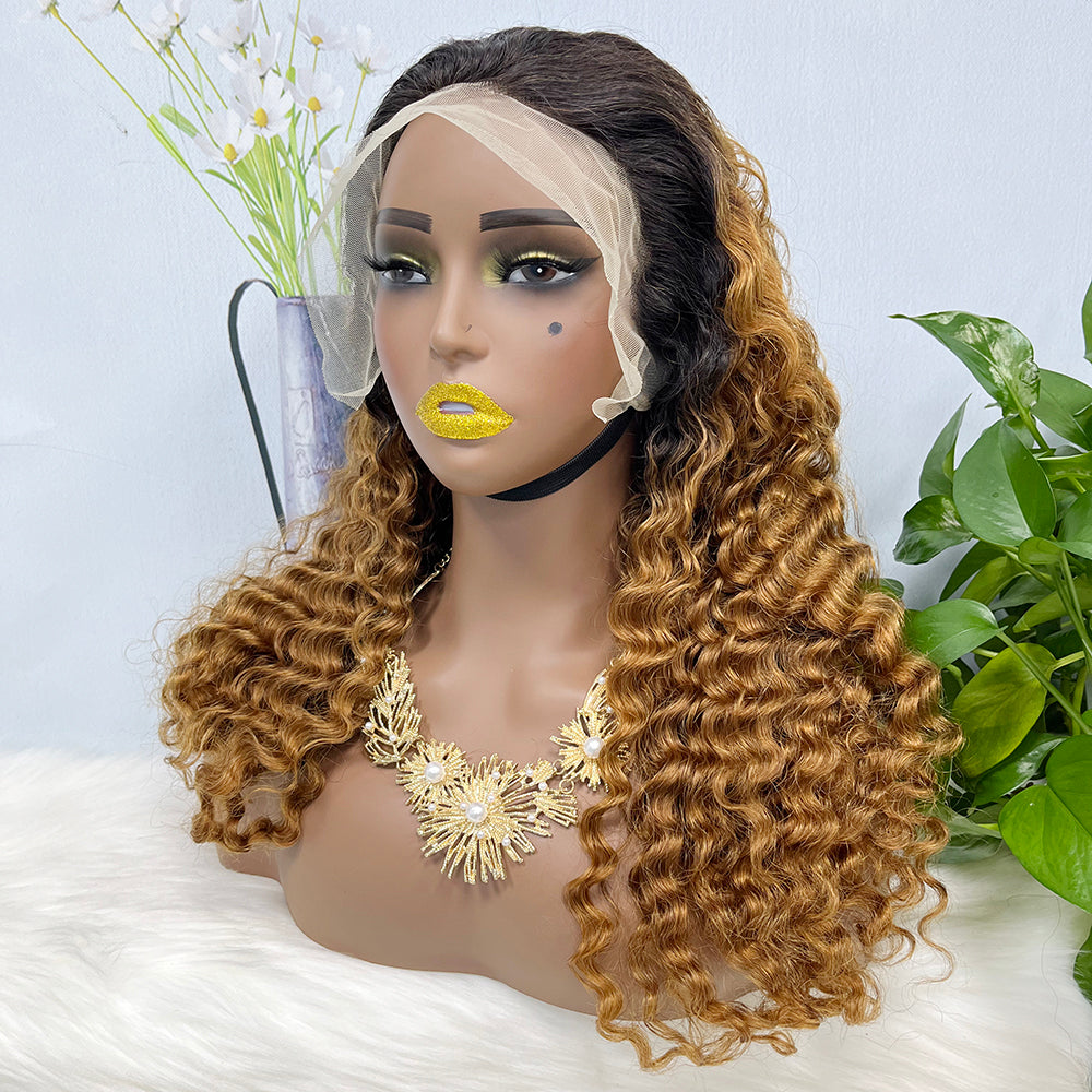 13*4 Lace Wig Deep Wave Natural Virgin Human Hair Lace Wigs Color T1B/30# 250% Density