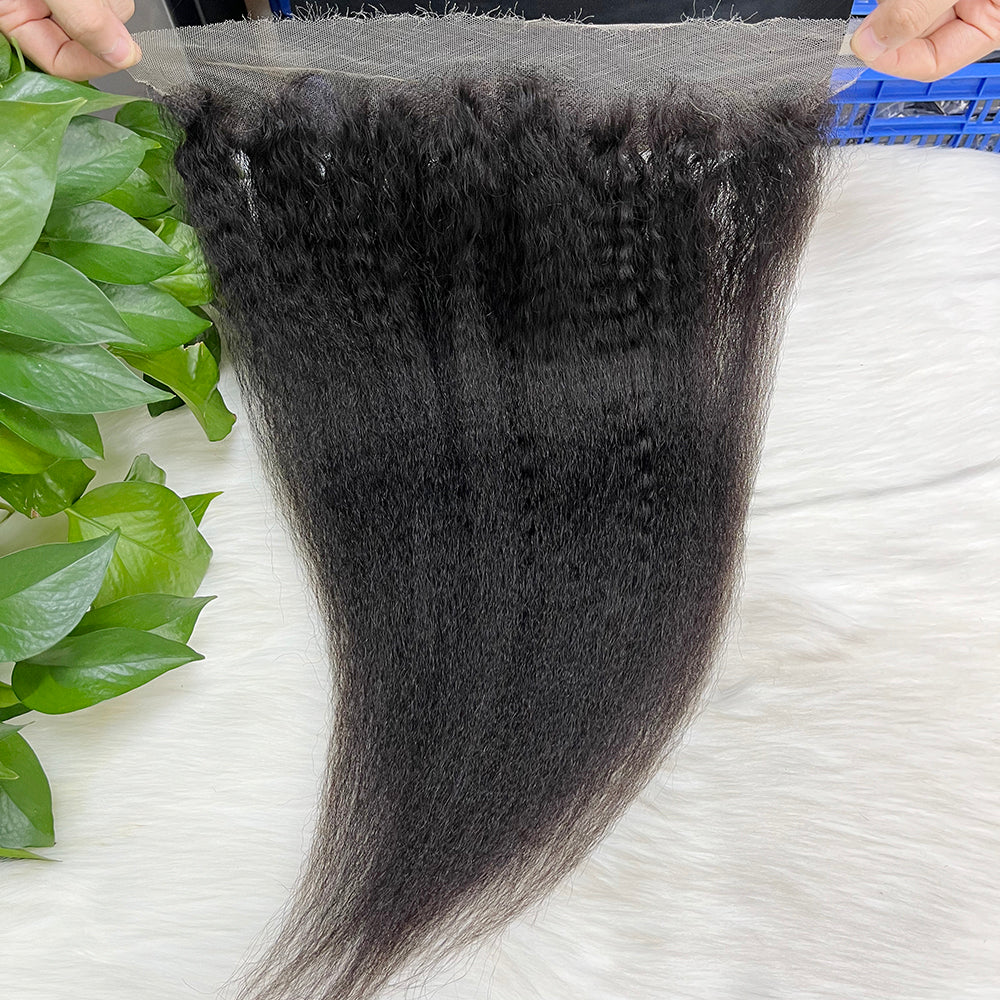 13*4 HD Lace Frontal Kinky Straight 100% Natural Human Hair Natural Color 12"-26"
