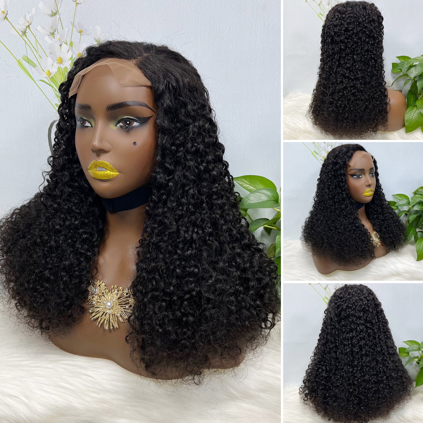 Double Drawn 5x5 Glueless Wig Pixie Curl Natural Human Hair Lace Wigs Natural Color 1B 20inch