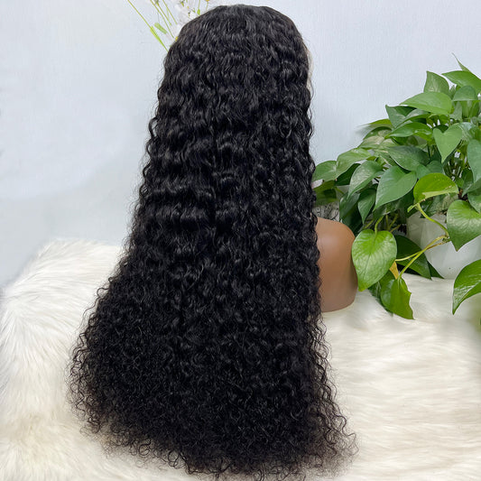 Double Drawn 13*4  Glueless Lace Wig Water Wave Natural Human Hair Wigs Natural Color