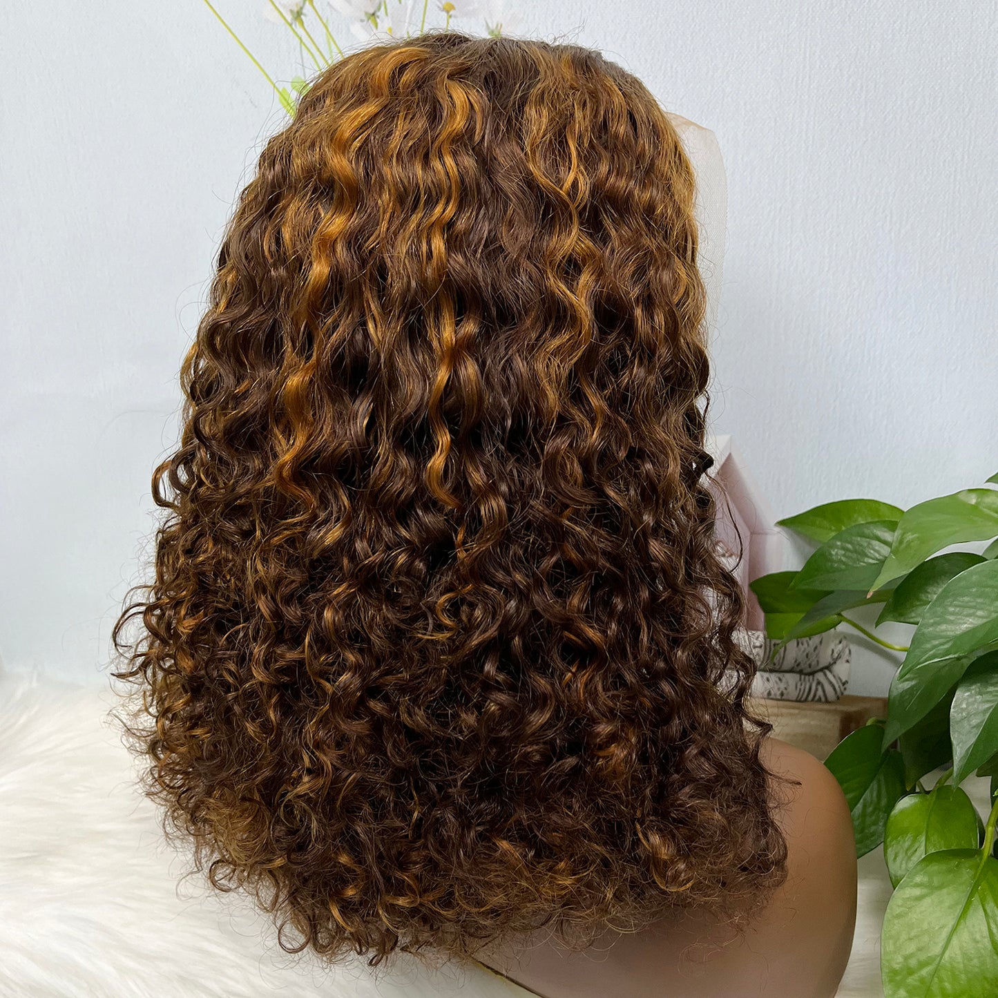 Double Drawn 13*4 Glueless Wig Pissy Curl Natural Human Hair Lace Wig Piano Color P4/30 250% Density