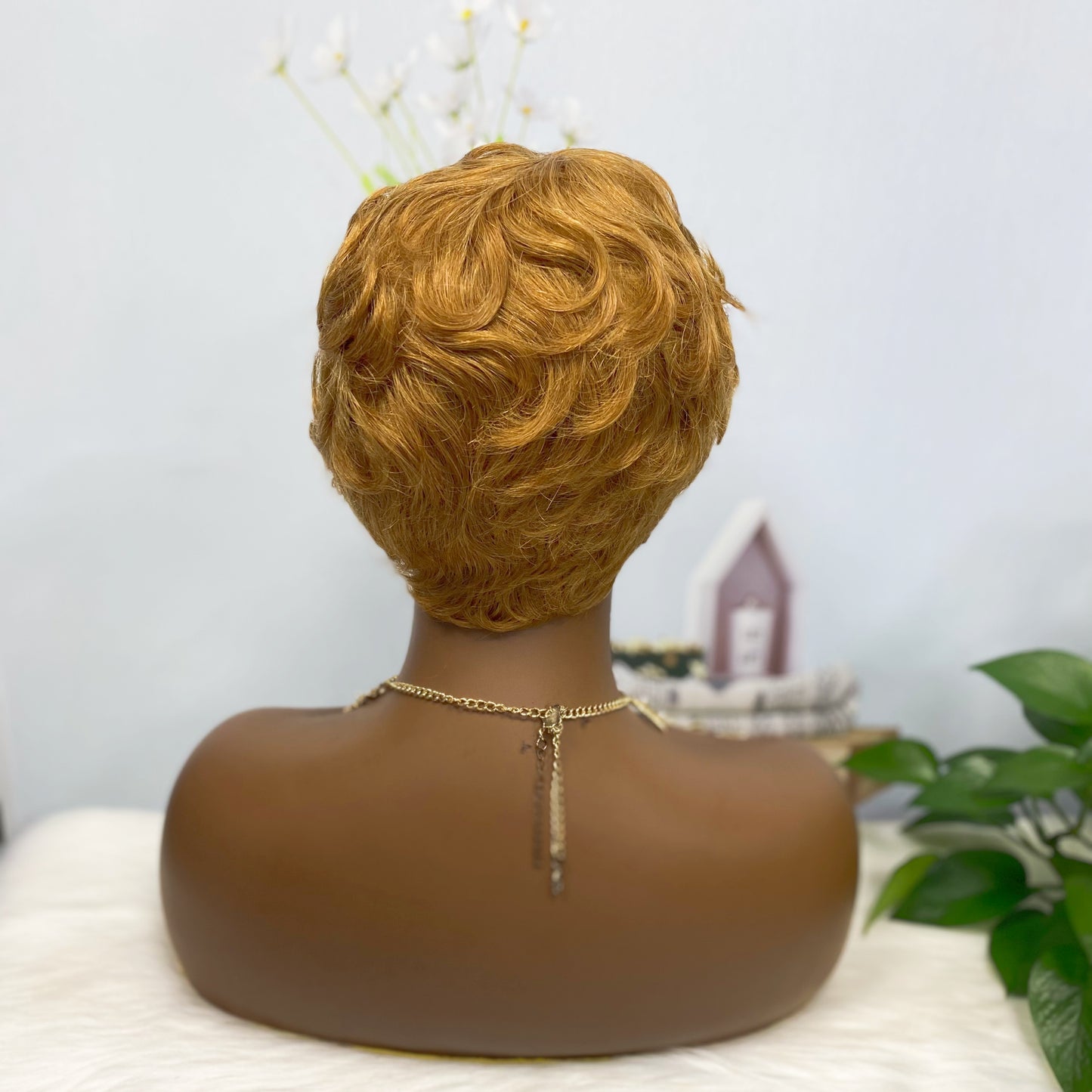 Machine Human Hair Wig Natural Hair Curly Wig W561 Color 30#