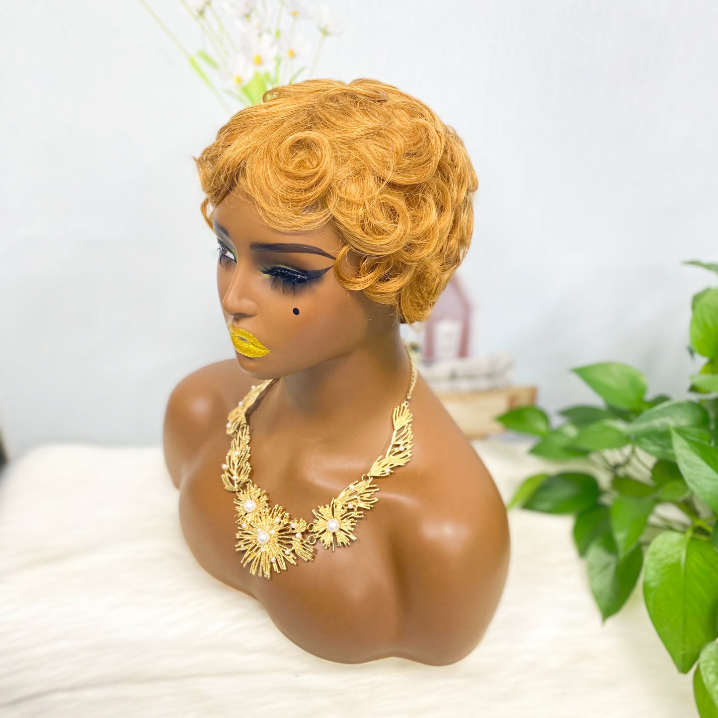 Machine Human Hair Wig Natural Hair Curly Wig W561 Color 30#