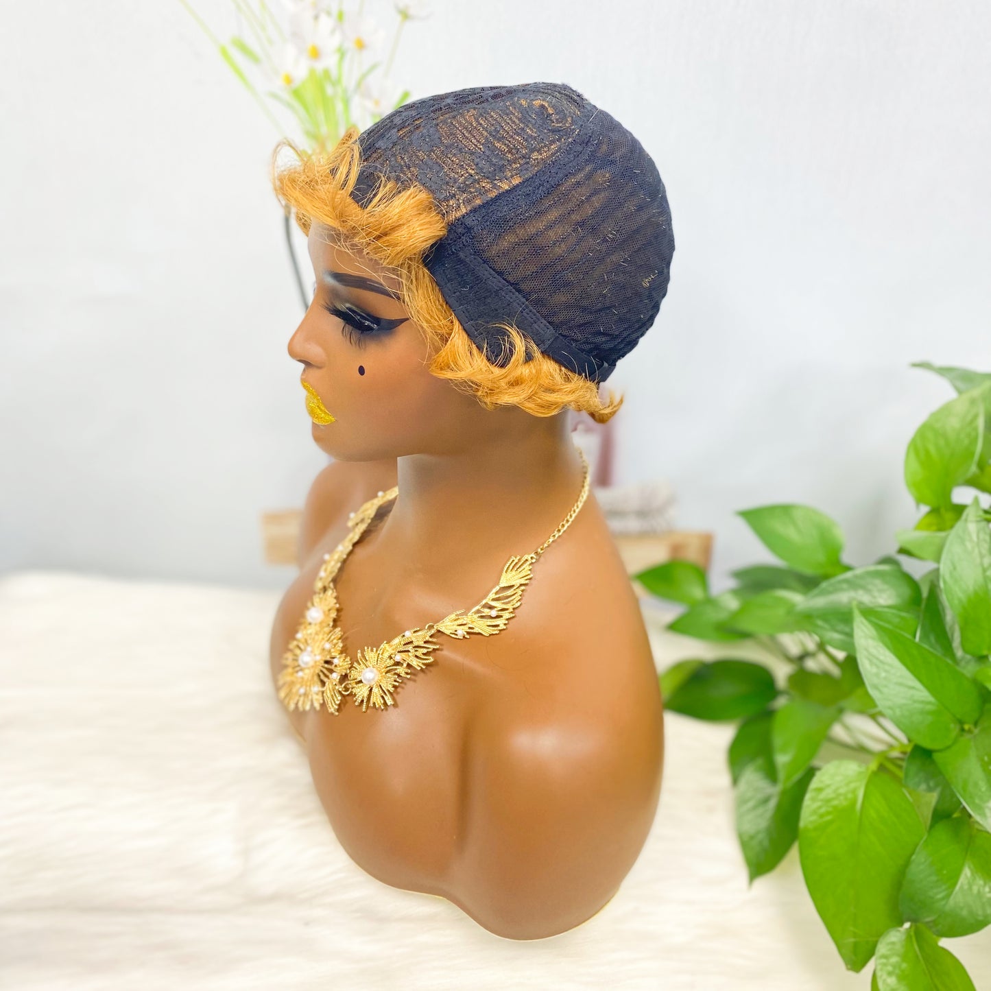 Machine Human Hair Wig Natural Hair Curly Wig W561 Color 30#