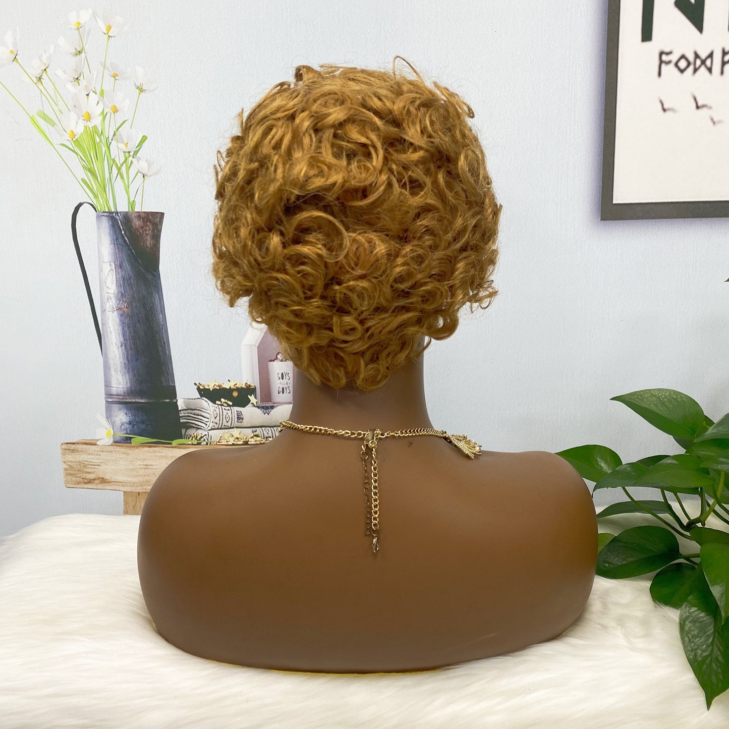 Machine Human Hair Wig Natural Hair Wig 026 Color 30#
