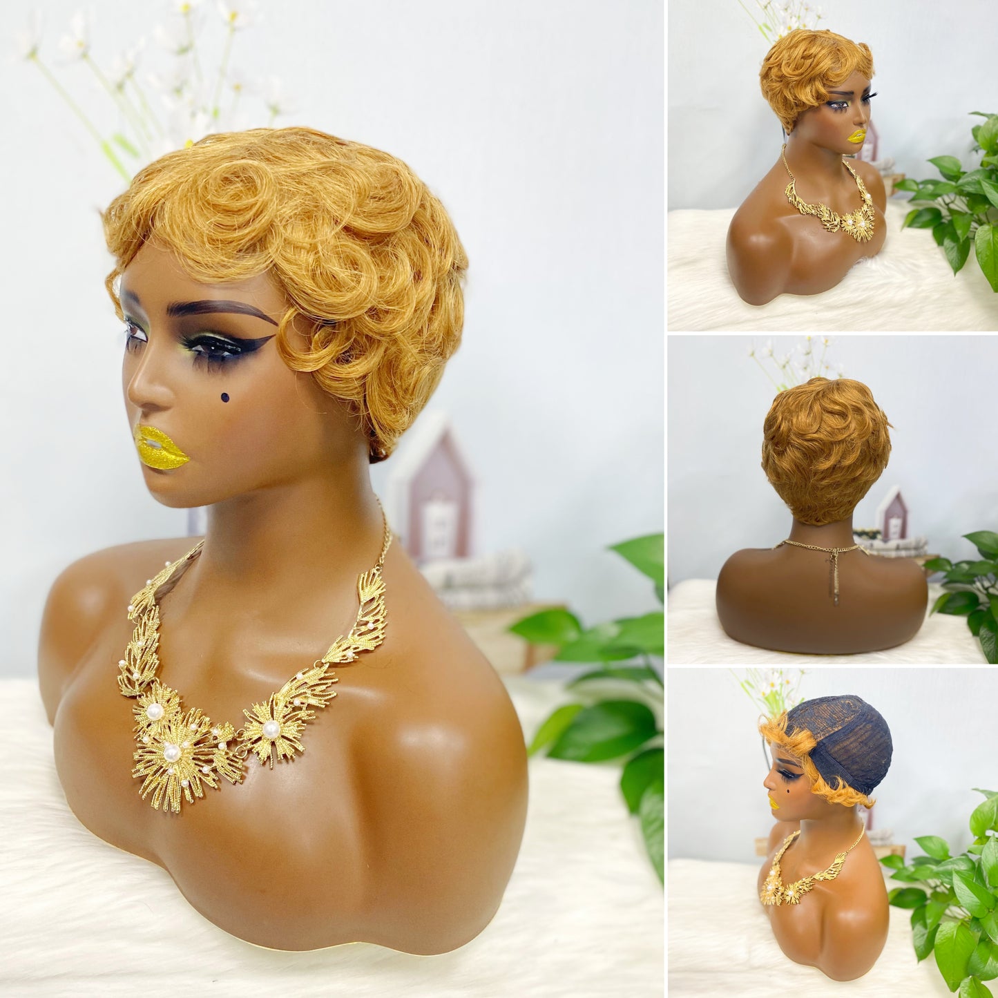 Machine Human Hair Wig Natural Hair Curly Wig W561 Color 30#