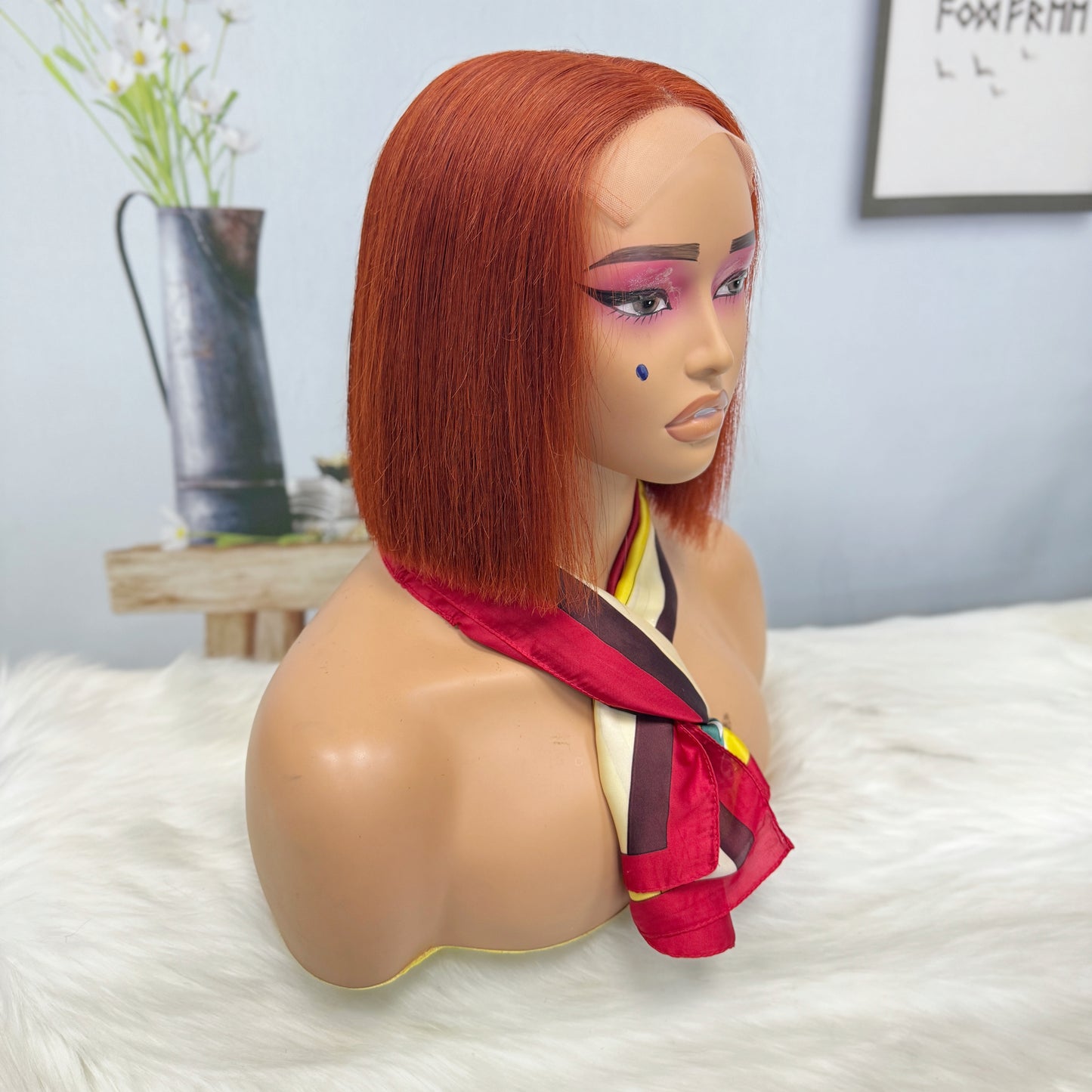 Super Double Drawn 5x5 Glueless Bob Wig Human Hair Lace Wigs Color T4/613#