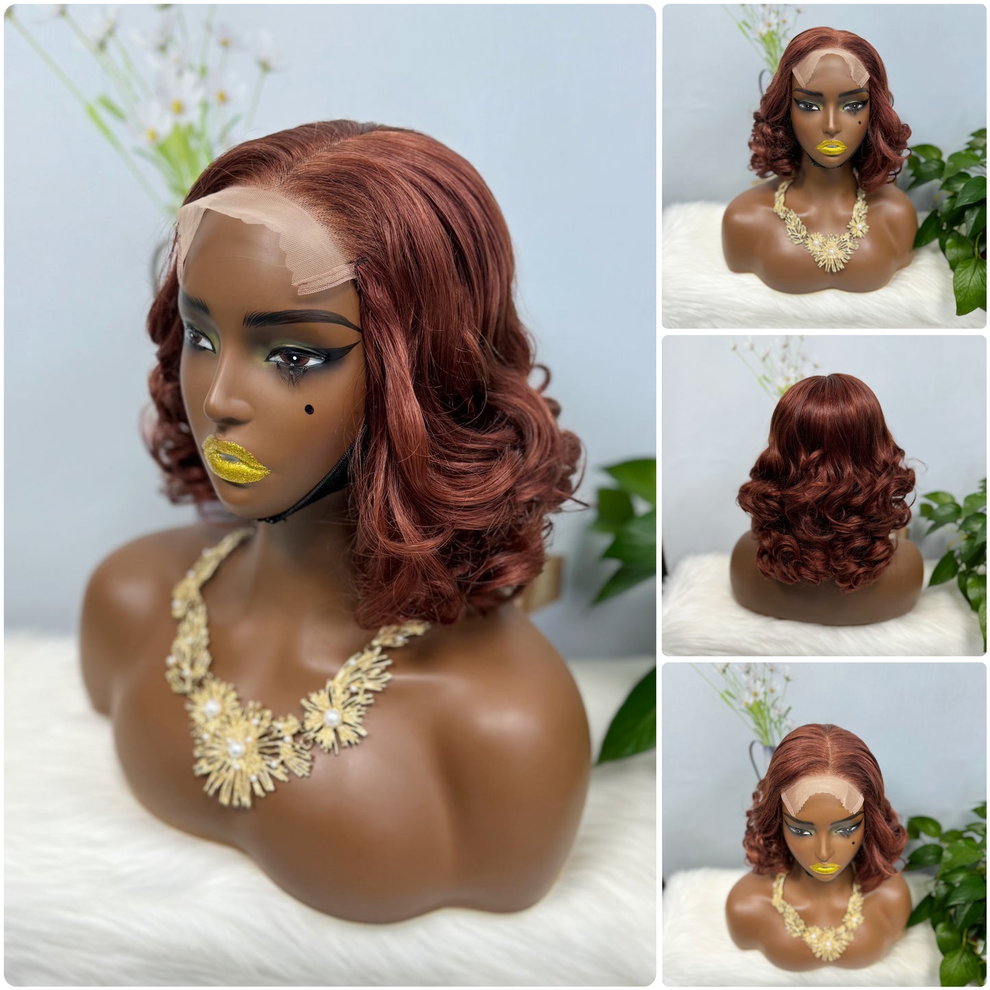 DD 5*5 Wig Bouncy Natural Human Hair Lace Wigs Color 99J 12inches
