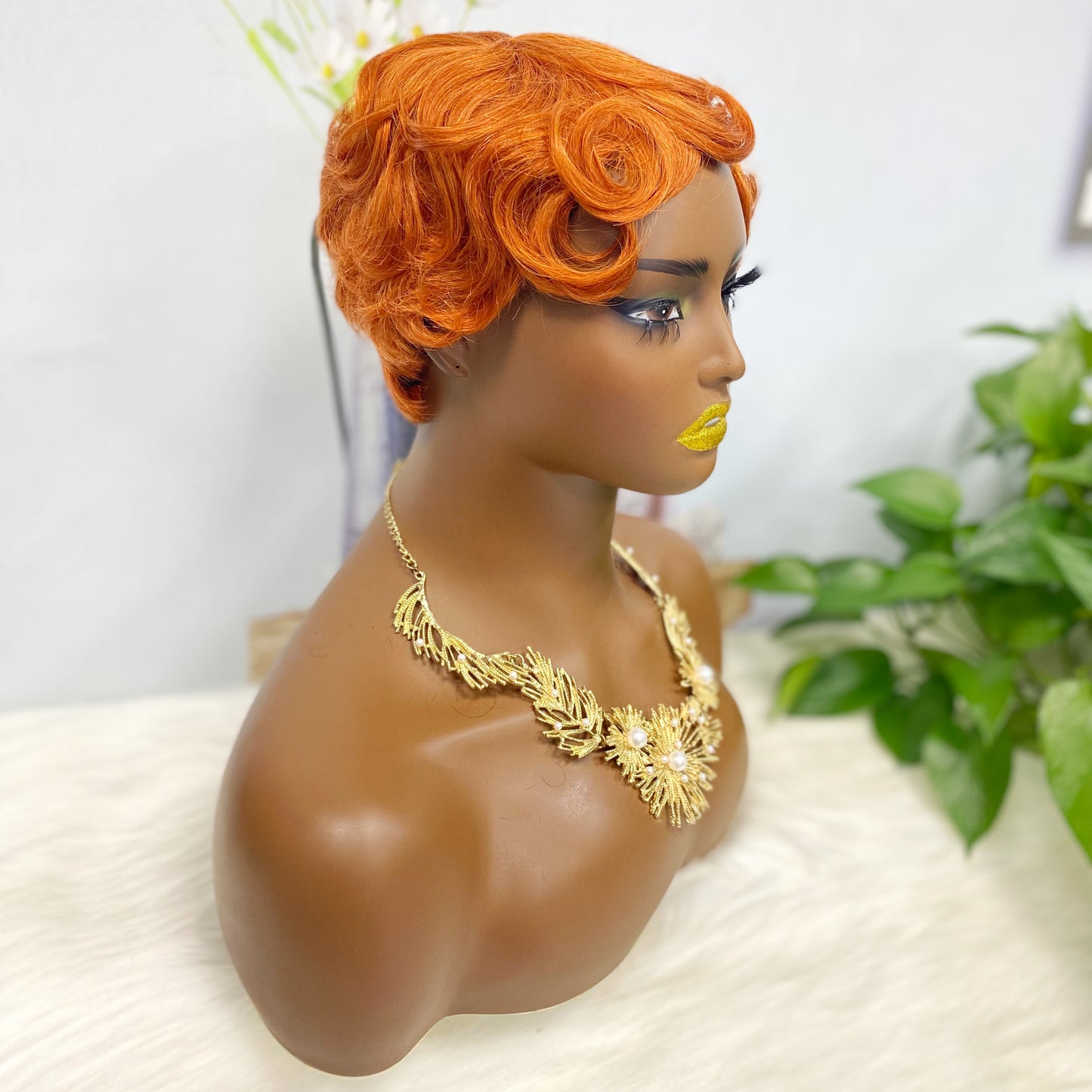 Machine Human Hair Wig Natural Hair Curly Wig W561 Color 350#