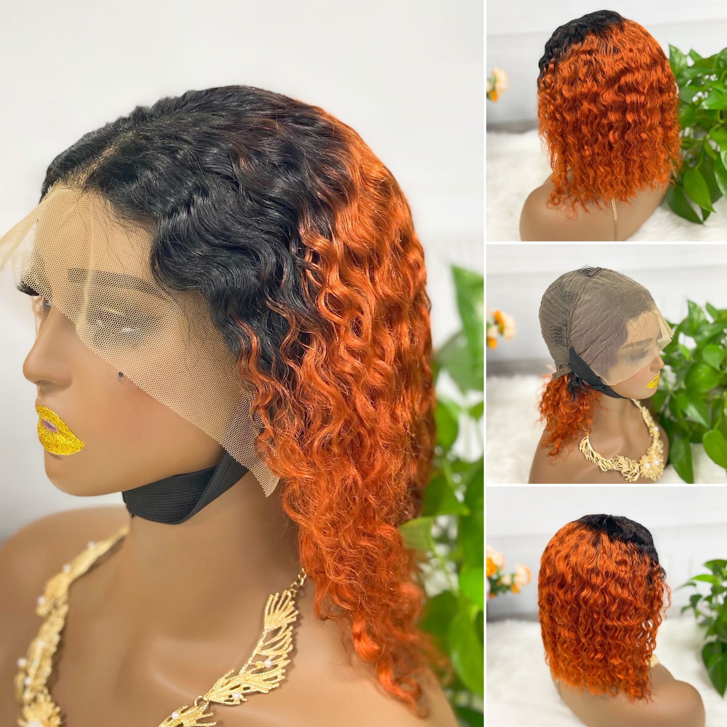13*4 BoB Wig Water Wave Wigs Color T1B/350# 250% Density