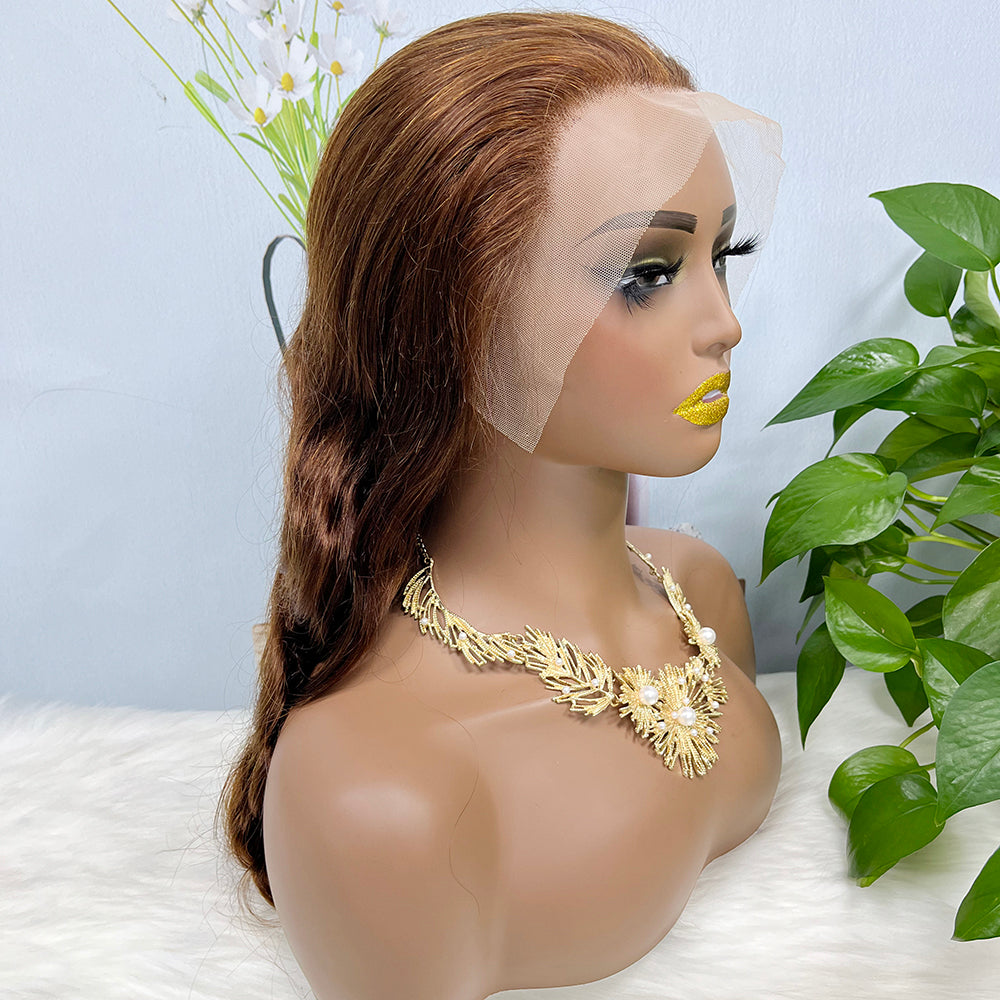 13*4 Lace Wig Body Wave Natural Virgin Human Hair Lace Wigs Color 4# 200% Density