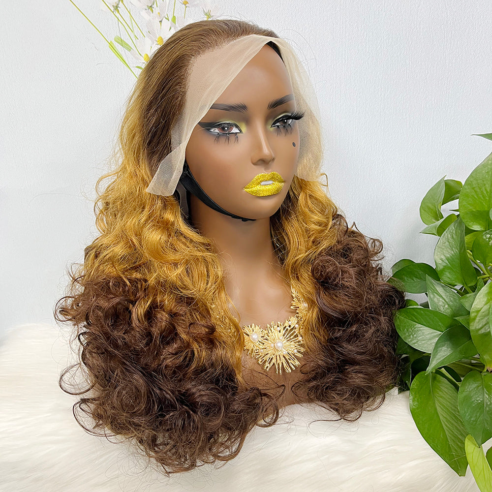 DD 13*4 Lace Wig Fumi Natural Human Hair Lace Wigs Color T4/27/4# 250% Density