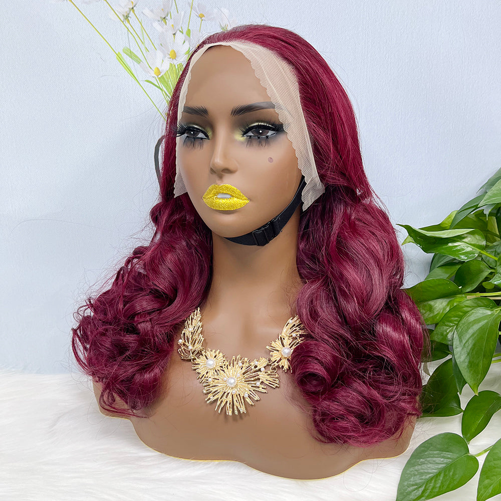 Double Drawn 13*4 Lace Wig Loose Wave Natural Human Hair Lace Wig Color 99J 300% Density
