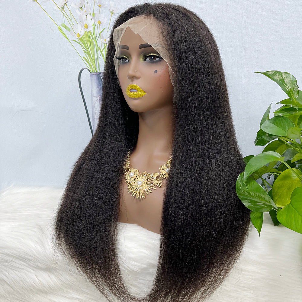 13*4 Lace Wig Kinky Straight Natural Color Virgin Human Hair Wigs 200% Density Color NC